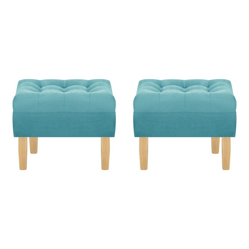 BODEVIR - Set Pouf Wood 1C Felpa 05 Turquesa