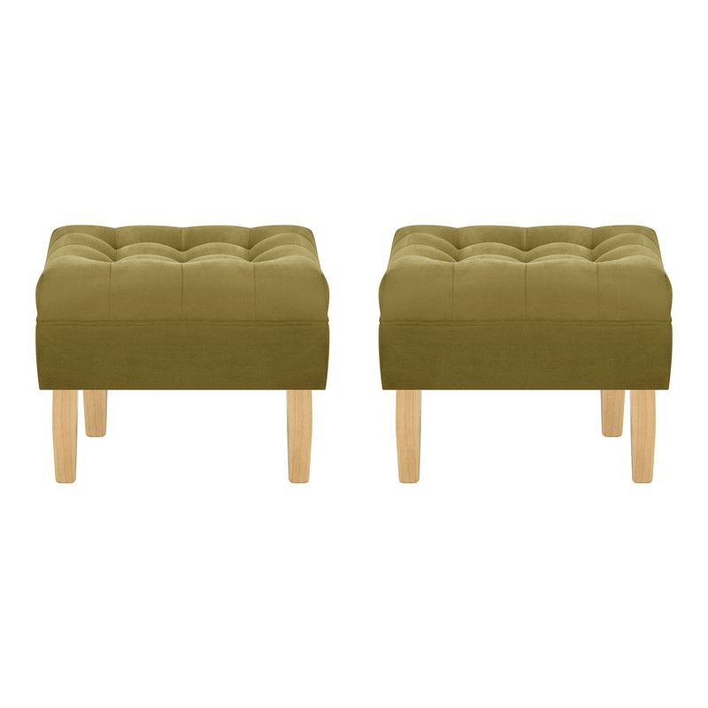 BODEVIR - Set Pouf Wood 1C Felpa 05 Verde Musgo