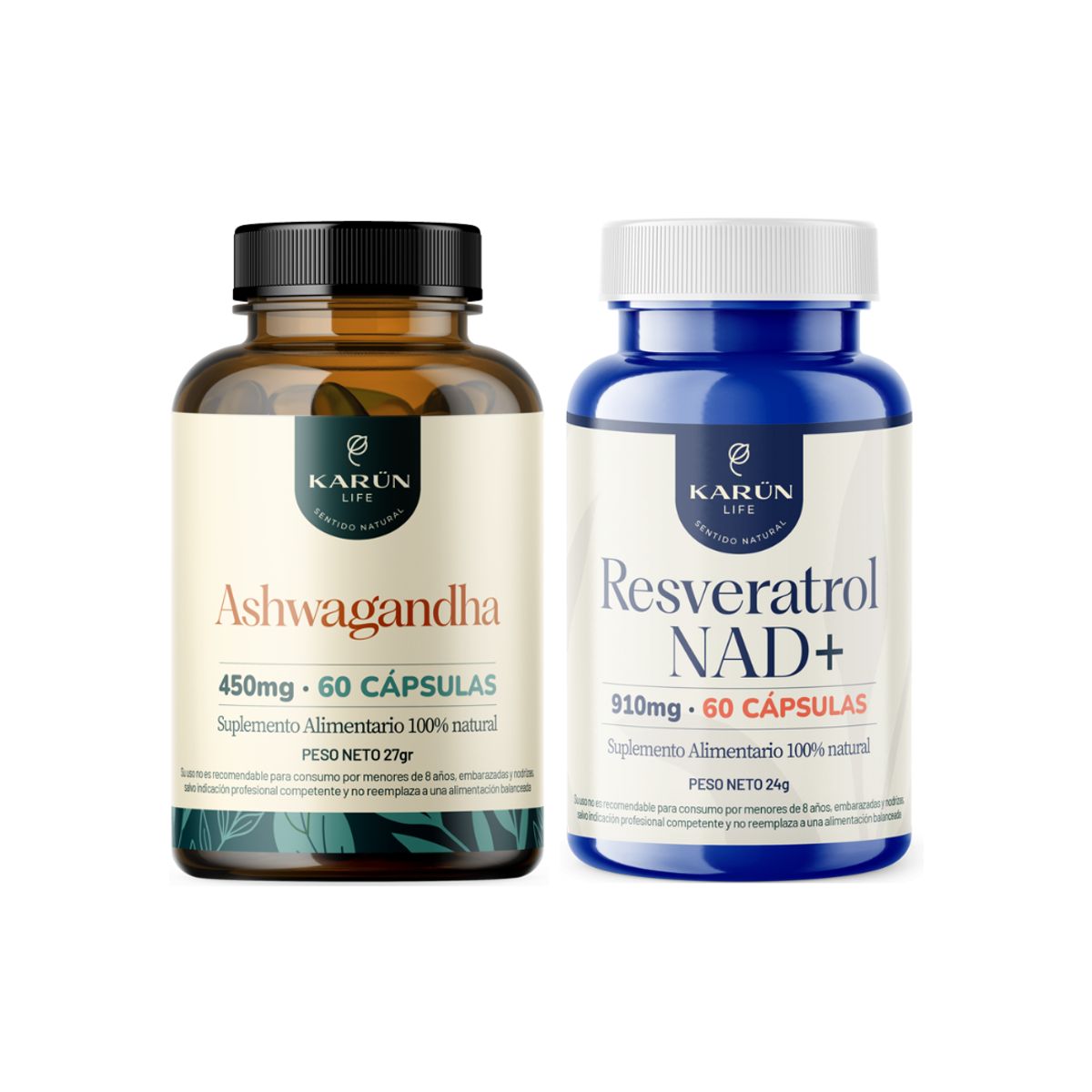 KARUNLIFE - Pack Ashwagandha Y Resveratrol NAD+ 120 Cápsulas Karun Life