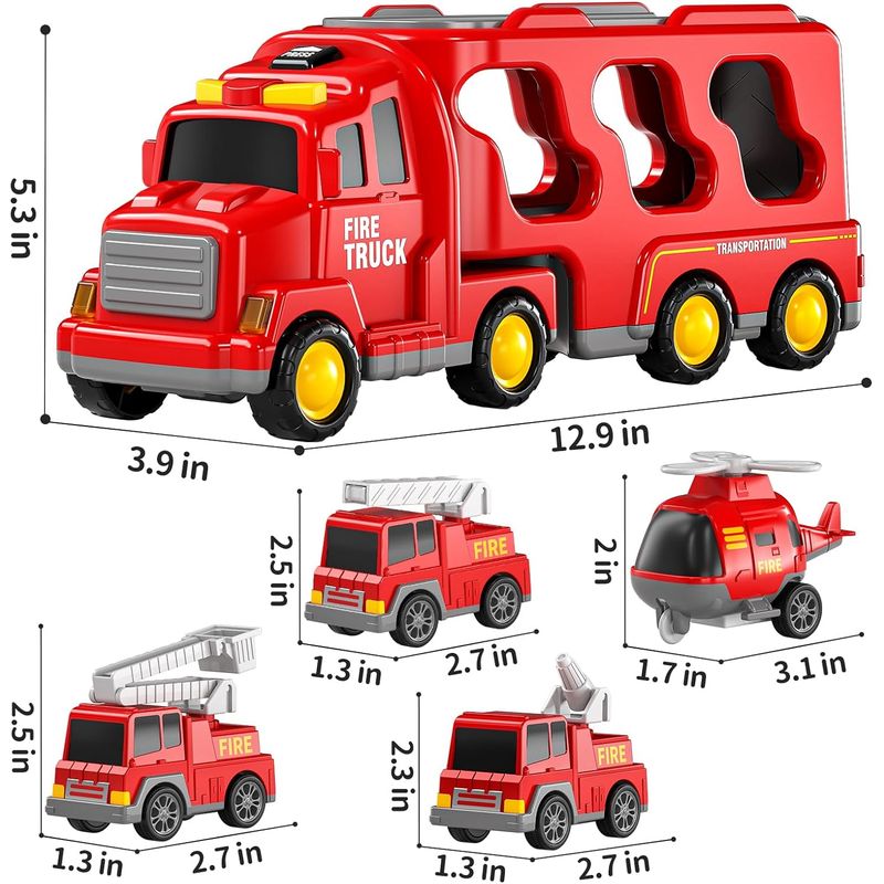 TIOZONEY - 5PCS Camiones de bomberos para niños pequeños de 3 a 5 años