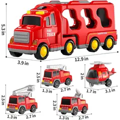TIOZONEY - 5PCS Camiones de bomberos para niños pequeños de 3 a 5 años