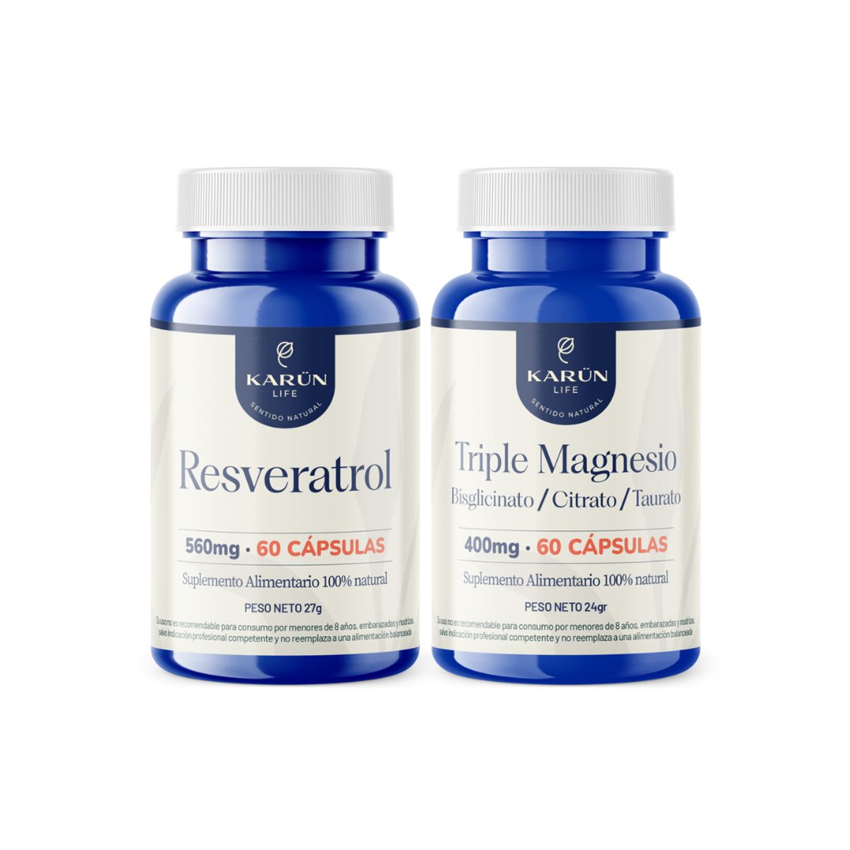 KARUNLIFE - Pack Recuperación Triple Magnesio + Resveratrol - 120 Cápsulas Karun Life