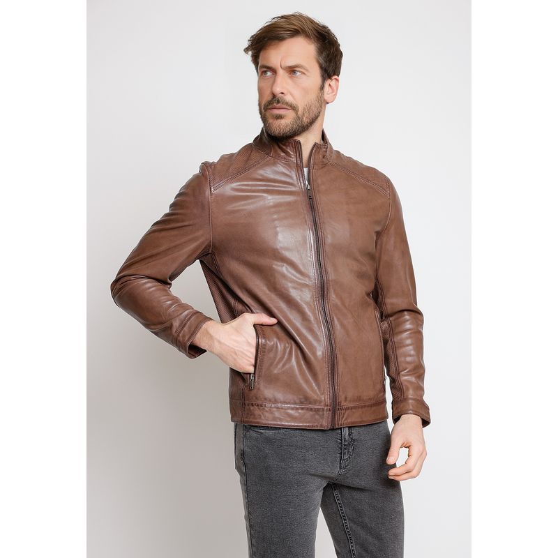 TRIAL - Chaqueta de cuero hombre café
