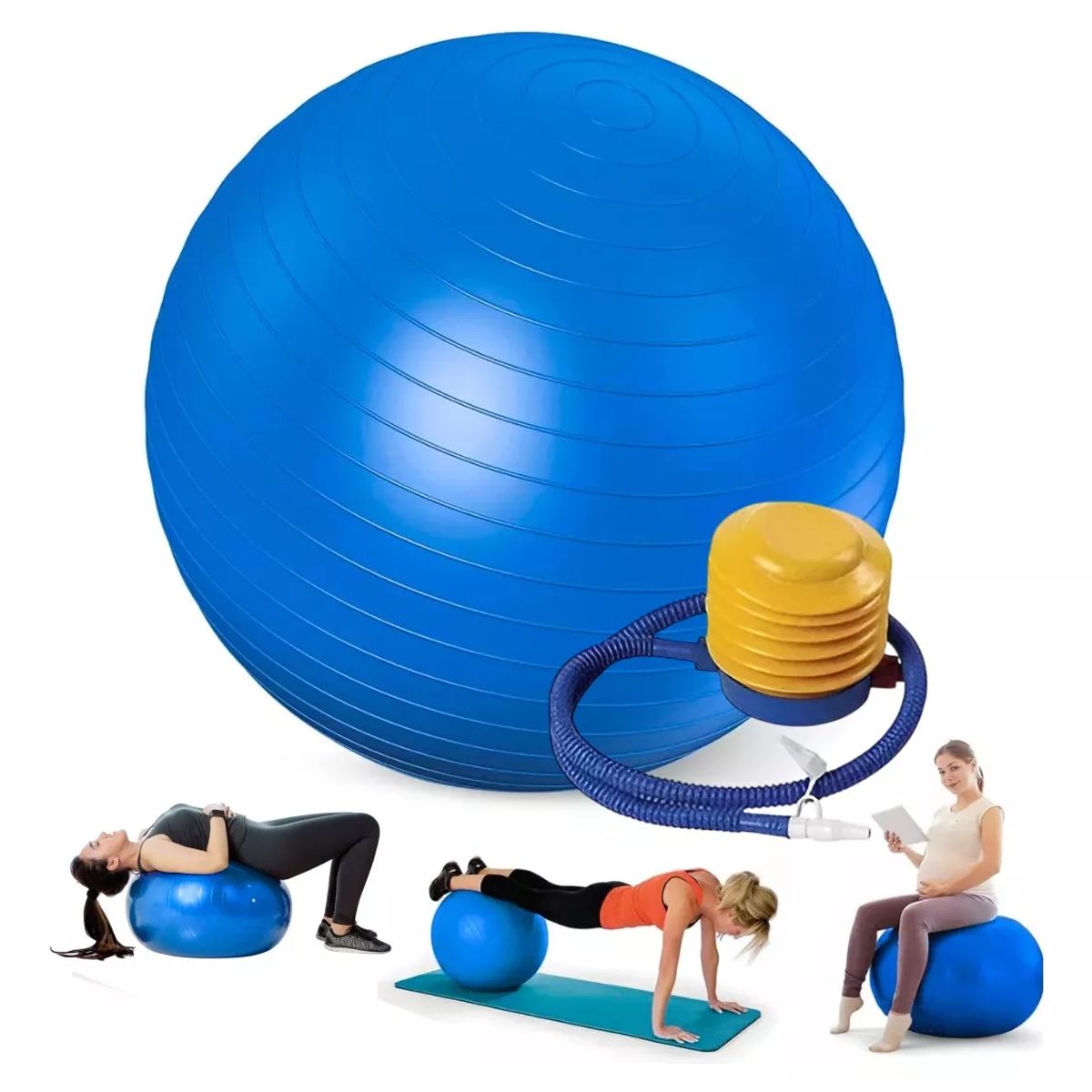 GENERICO - Pelota Balón 85cm Pilates Yoga más Inflador - Color Azul