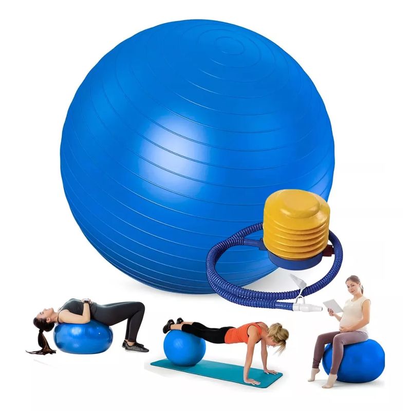 GENERICO - Pelota Balón 85cm Pilates Yoga más Inflador - Color Azul