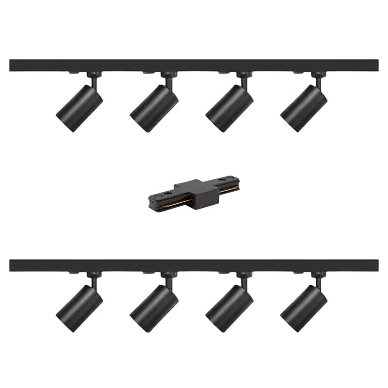 WANT - Lámpara 8 Focos Negros Luz Cálida Con Riel 2 mts y Unión