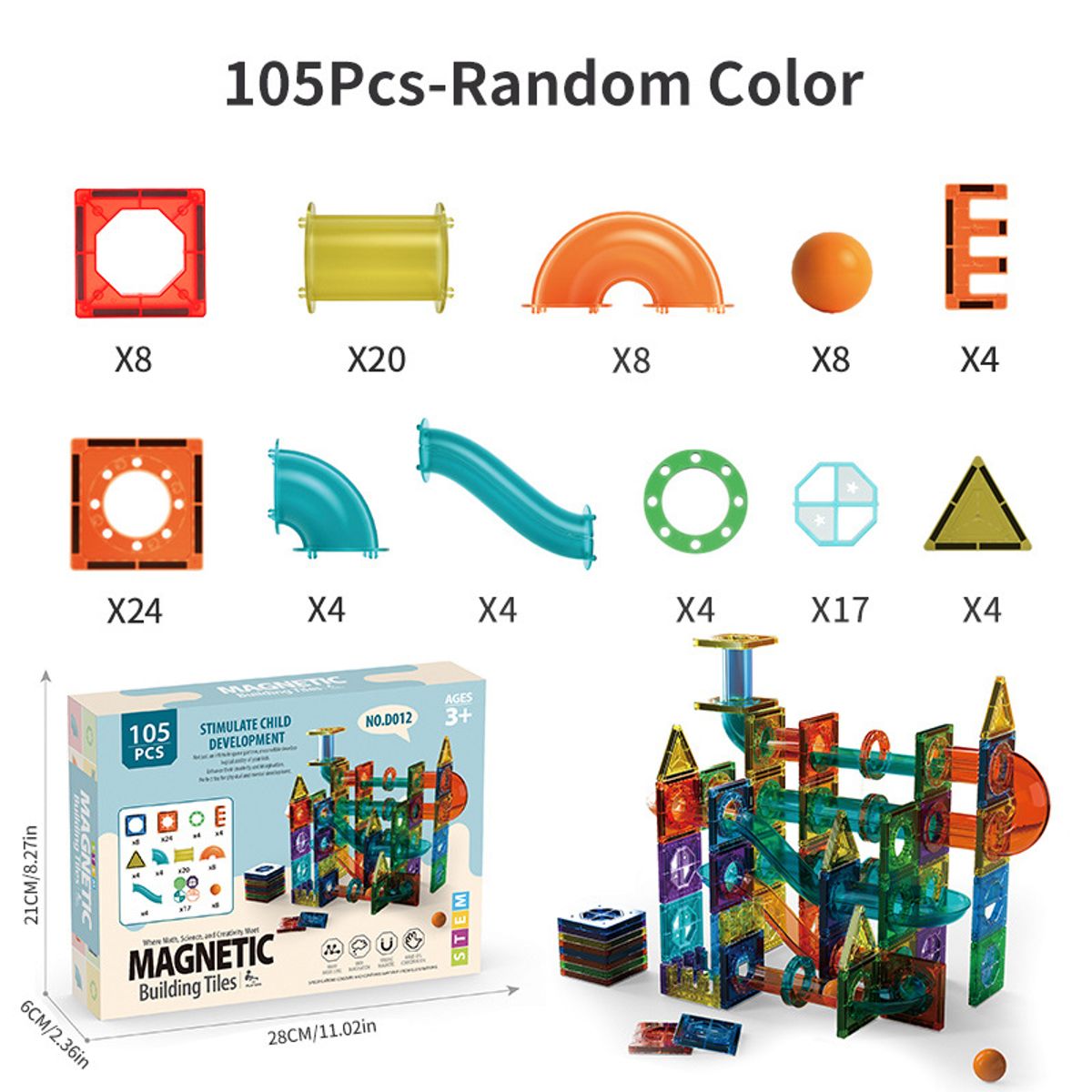 TIOZONEY - 105pcs Juego de bloques magnéticos