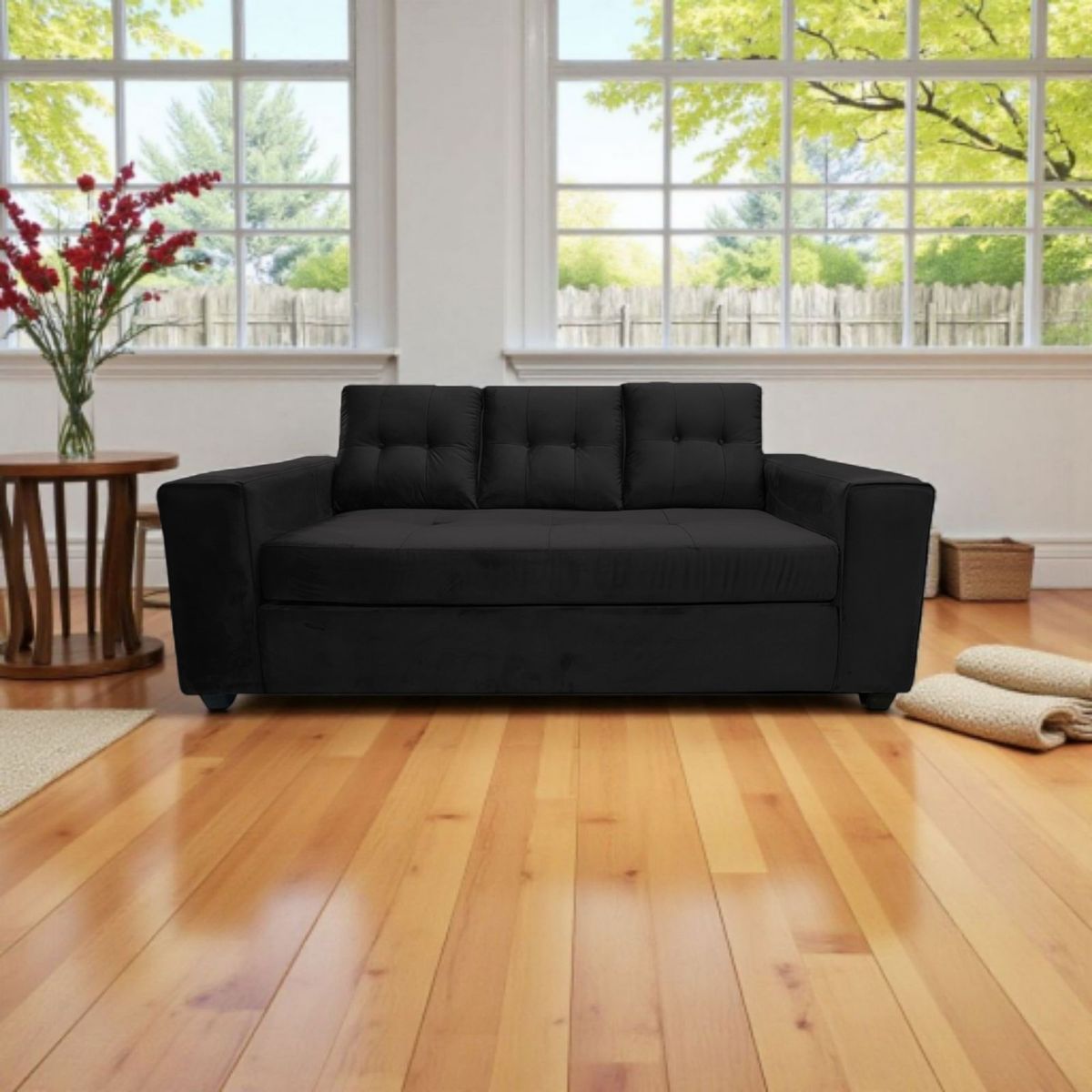 GENERICO - Sofá 3 cuerpos Martina Felpa Negro