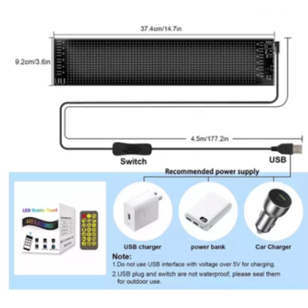 GENERICO - Letrero Led Flexible Programable Usb Letrero Lumino 16 X 64