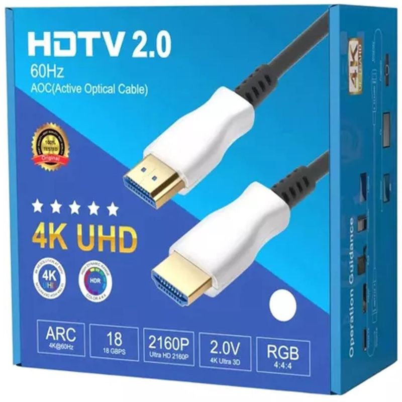 GENERICO - CABLE HDMI 2.0 4K 30 MTS. M/M, FIBRA OPTICA, CONEC. BAÑO ORO.