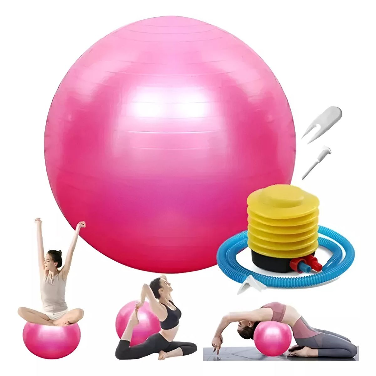 GENERICO - Pelota Balón 85cm Pilates Yoga más Inflador - Color Rosa