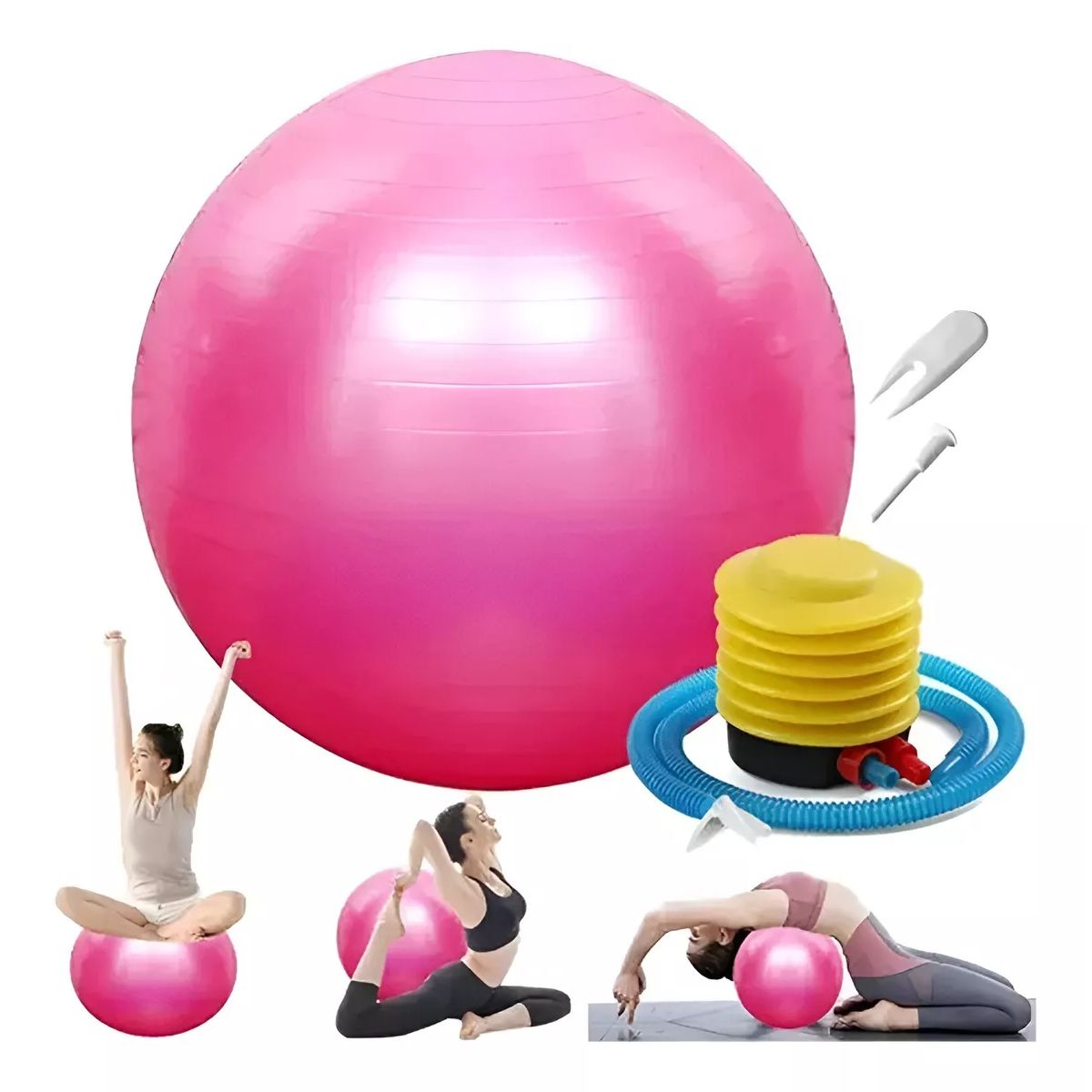 GENERICO - Pelota Balón 85cm Pilates Yoga más Inflador - Color Rosa