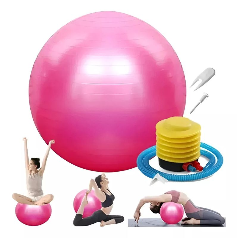 GENERICO - Pelota Balón 85cm Pilates Yoga más Inflador - Color Rosa