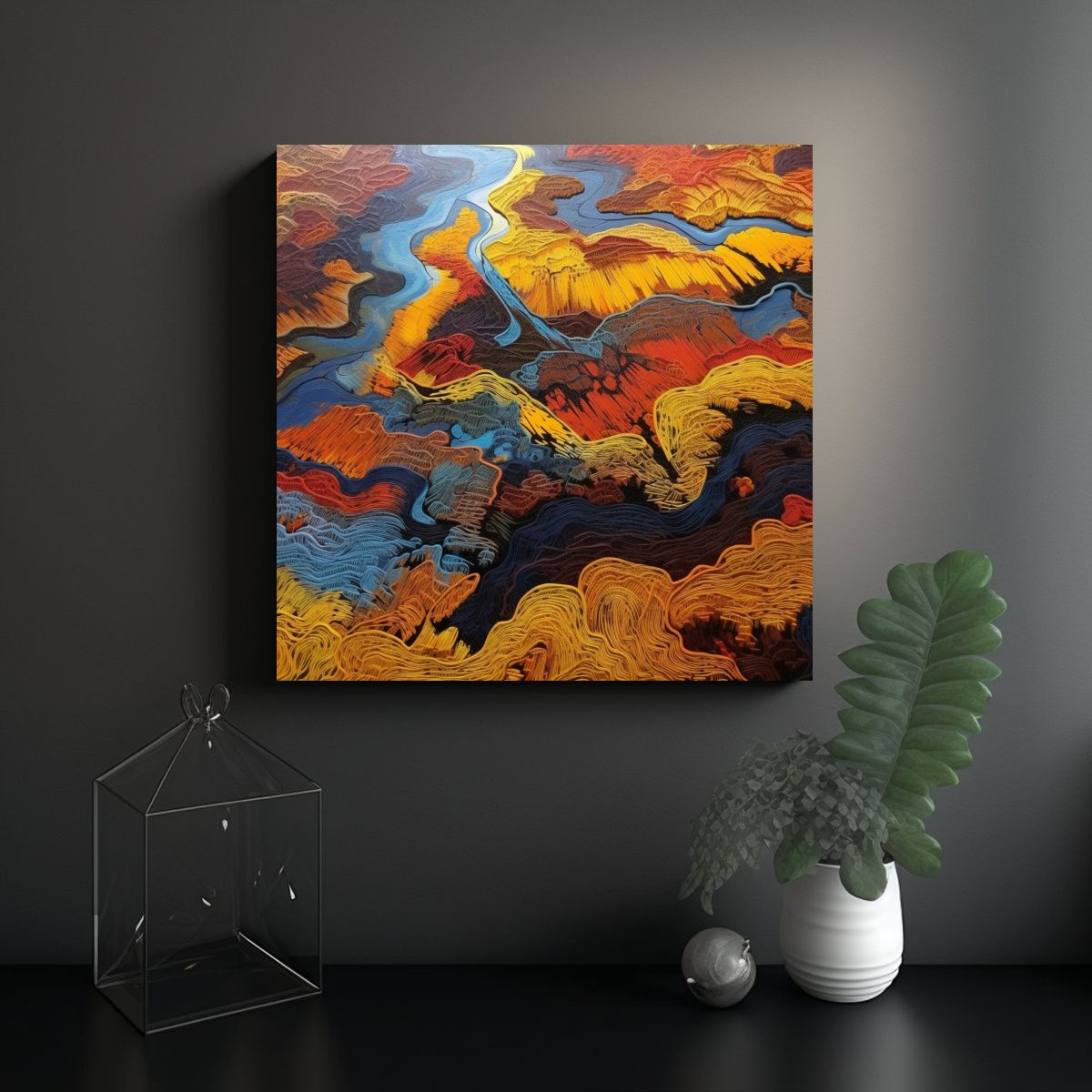 GENERICO - Pintura De Pared Moderna Contraste Y Contornos 50x50 Cm