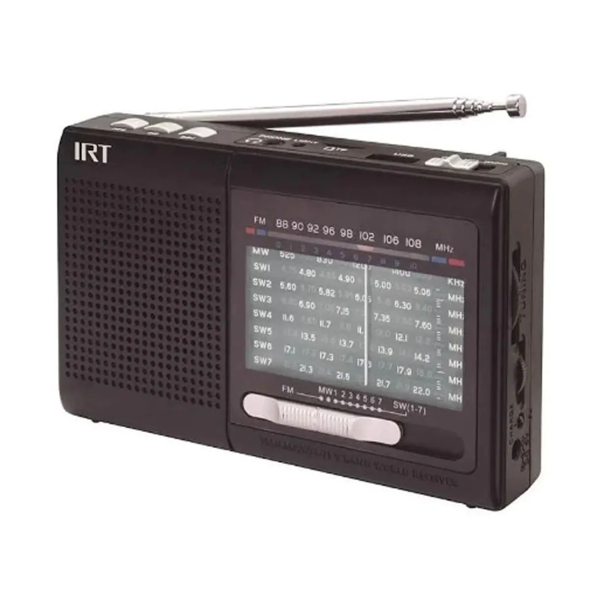 IRT - RADIO CON BLUETOOTH Y LINTERNA, RECARGABLE Y A PILAS. 9 BANDAS