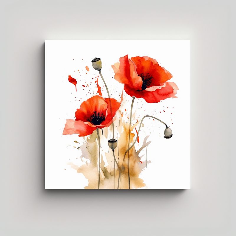 GENERICO - Ilustración Acuarela Arte Mural Única Flores De 80x80 Cm