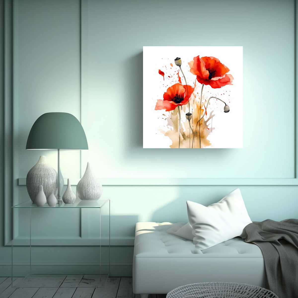 GENERICO - Ilustración Acuarela Arte Mural Única Flores De 60x60 Cm