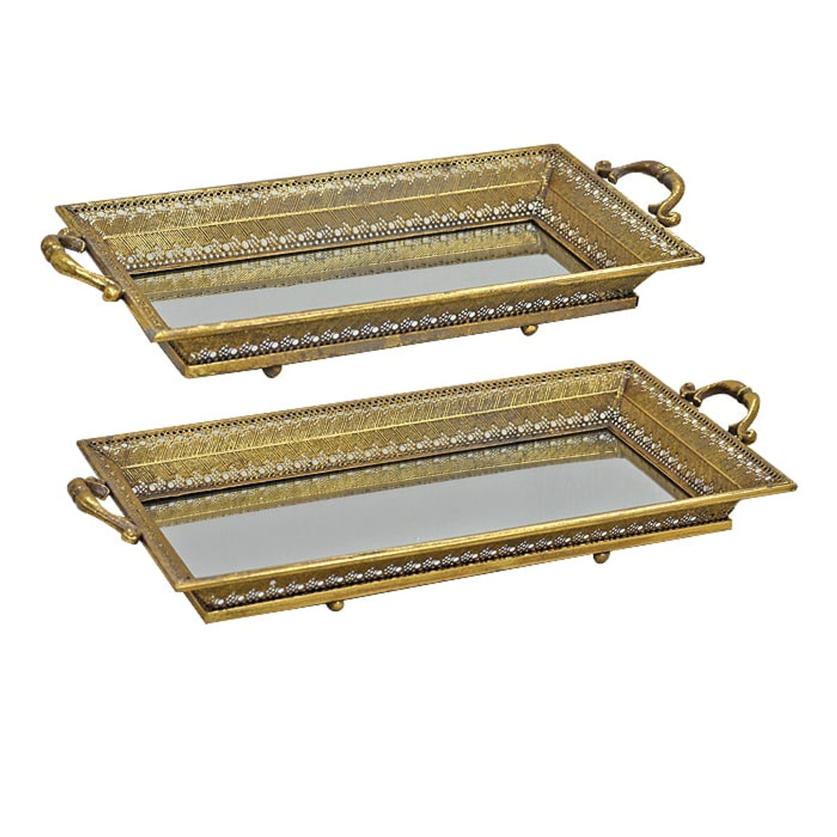 MSA MUEBLES SANTA ANA - Set 2 Bandejas Espejo Luxe Collection