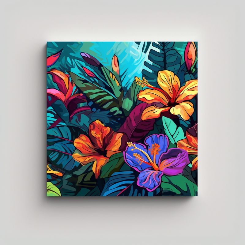 GENERICO - Cuadro Culturar Tropical Flores Pop Arte Estilo 60x60 Cm