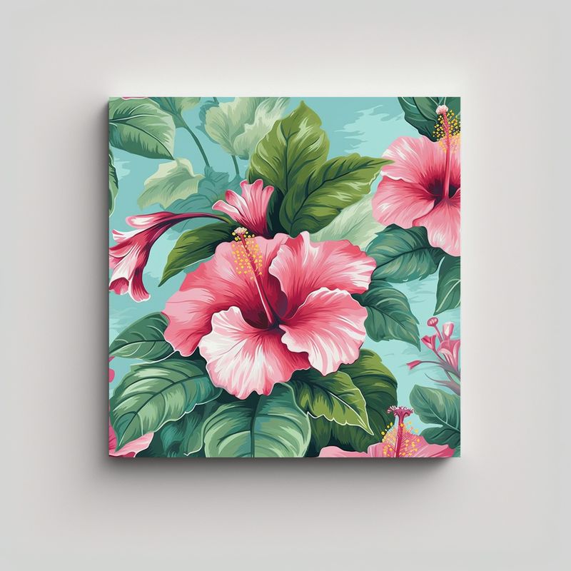 GENERICO - Lienzo De Finas Líneas Con Hibiscus Mint En 60x60 Cm