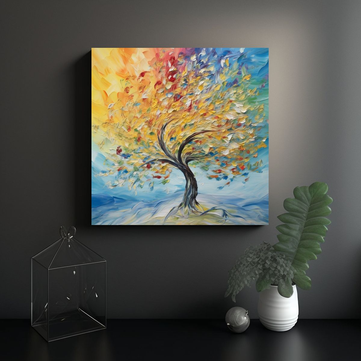 GENERICO - Cuadro Abstracto De árbol Hermoso En Tela 90x90 Cm