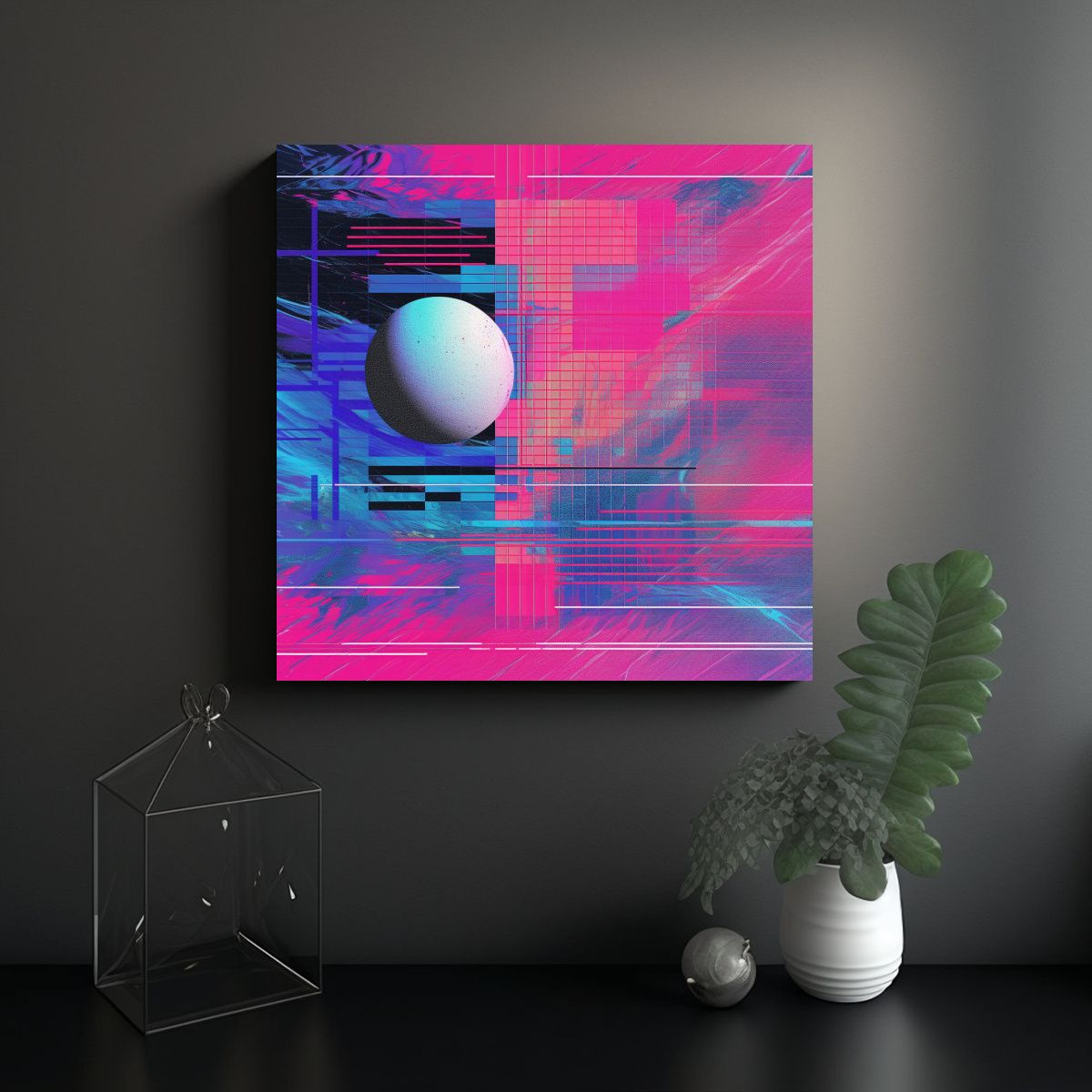 GENERICO - Cuadro De Tela Estilo Retro 80s En Azul, Rosa Y 50x50 Cm