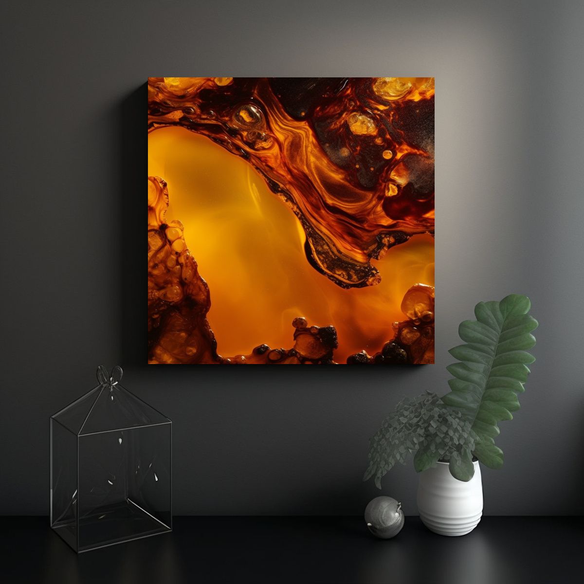 GENERICO - Cuadro Acuarela Contraste Amarillo Naranja Sobre 60x60 Cm