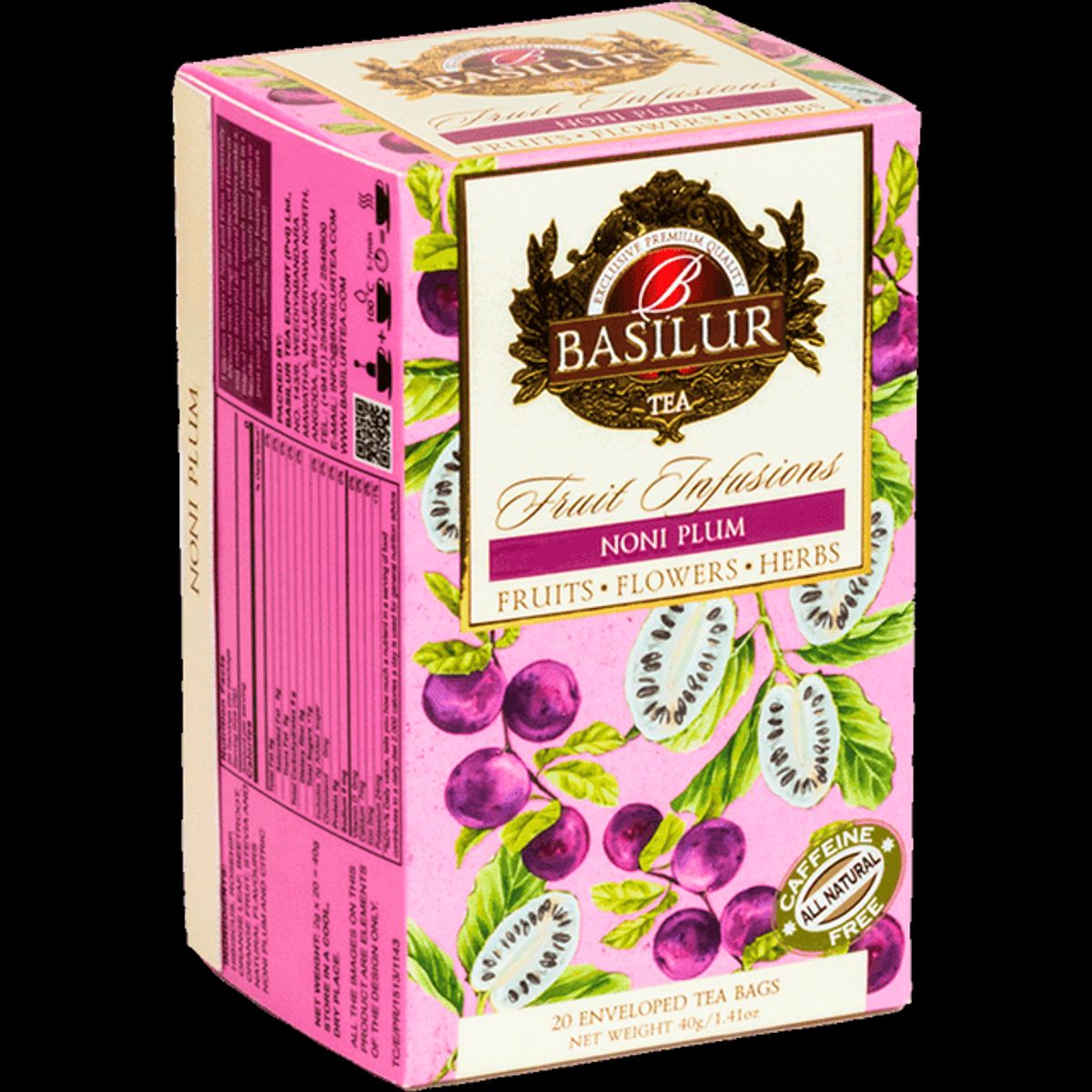 BASILUR - Infusiones de Fruta - Noni flores y hierbas - 20 Bolsitas