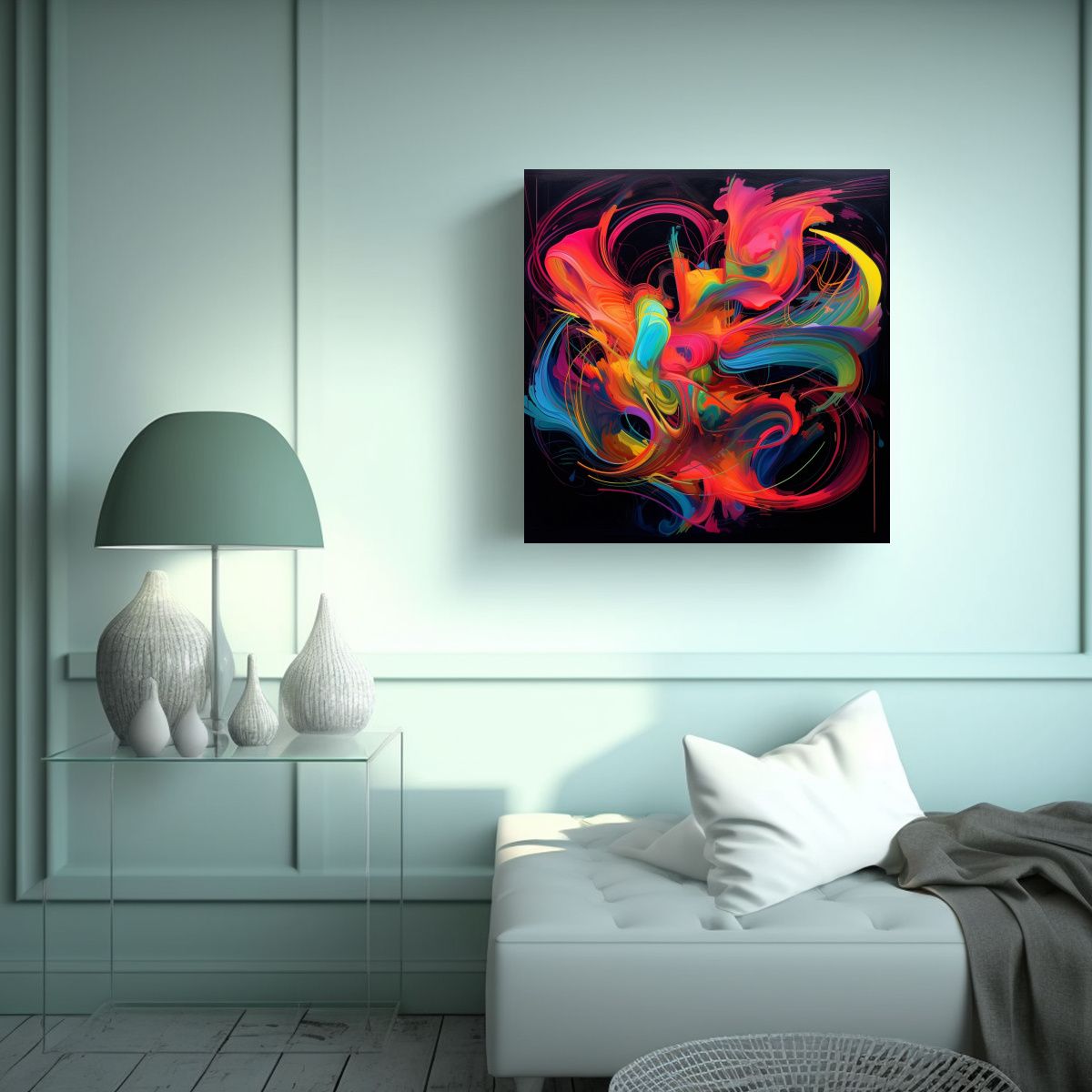 GENERICO - Cuadro Abstracto Intenso Neon Elegancia Arte 50x50 Cm