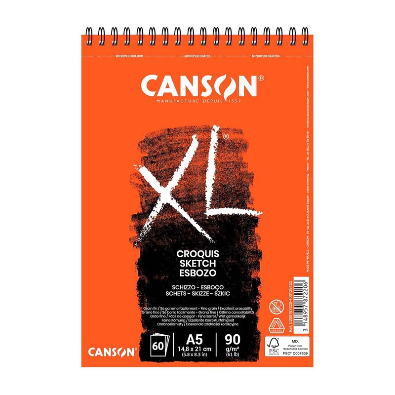 CANSON - Croquera Canson XL Croquis 90gr 60 hjs A5(14.8x21cm)