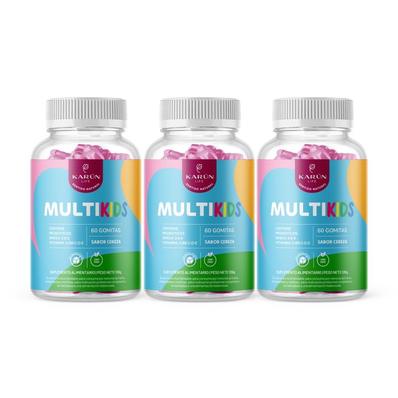 KARUNLIFE - Pack Triple Gomitas MultiKids 180 un Sabor Cereza Karun Life