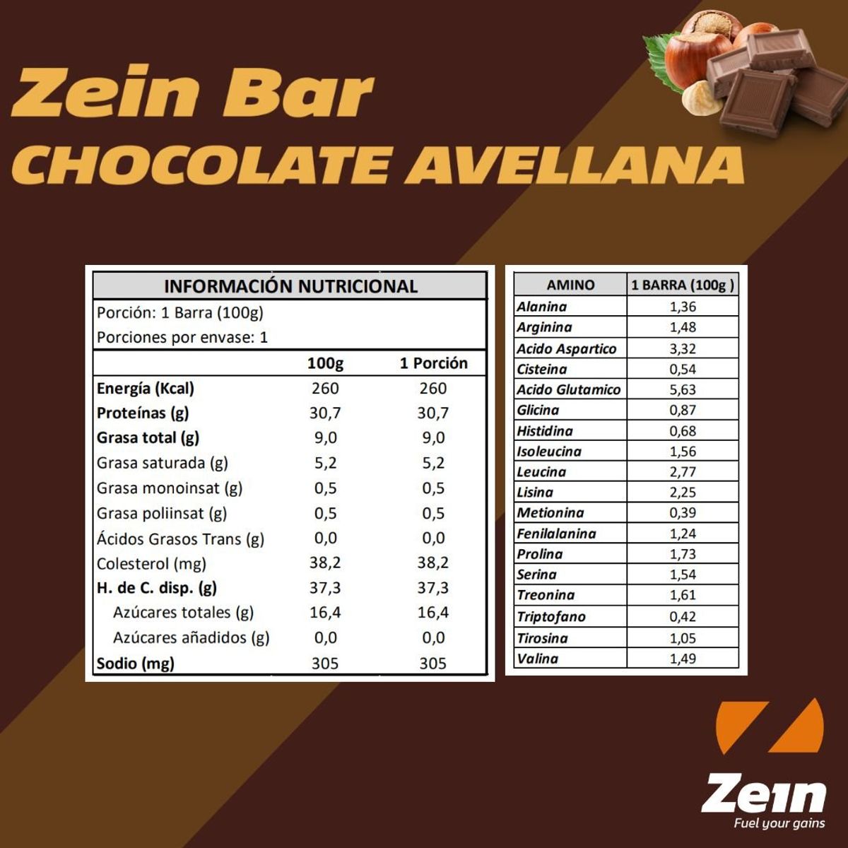 ZEIN - BARRA DE PROTEINA ZEIN BAR CHOCOLATE AVELLANA 100GR - ZEIN