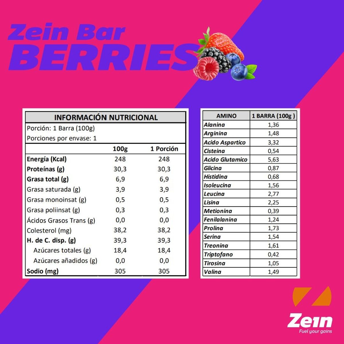 ZEIN - BARRA DE PROTEINA ZEIN BAR BERRIES 100GR - ZEIN