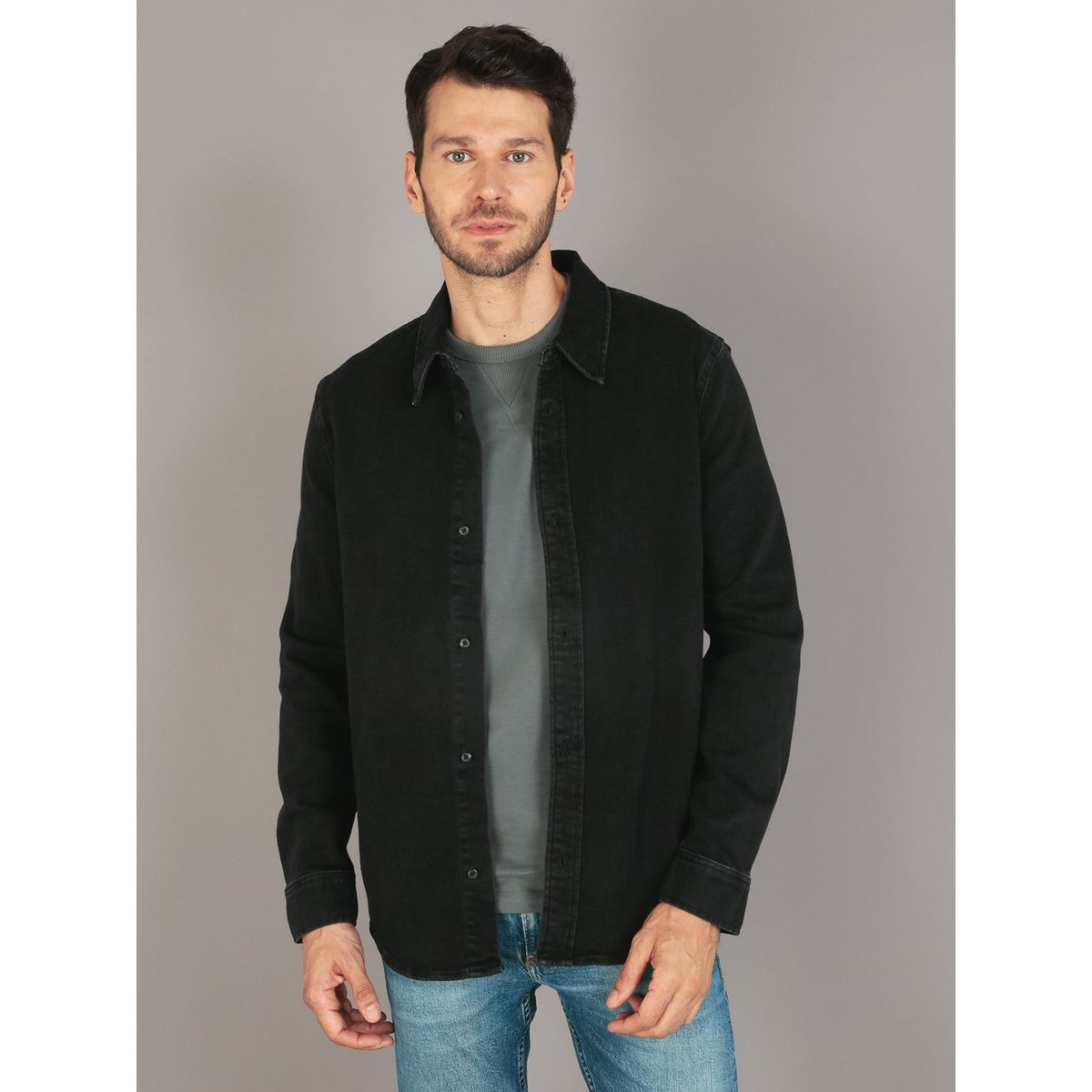 CALVIN KLEIN - Camisa Slim Denim Negro Calvin Klein