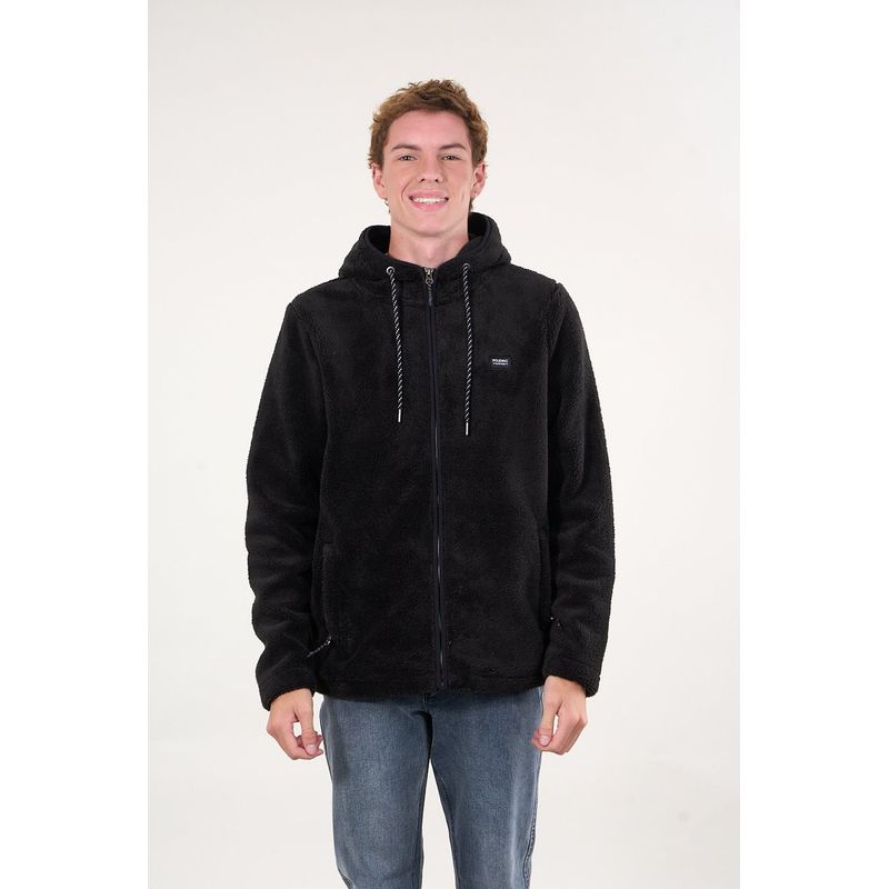 POLEMIC - Poleron Bonded Shaggy con gorro Negro wi8301 Polemic
