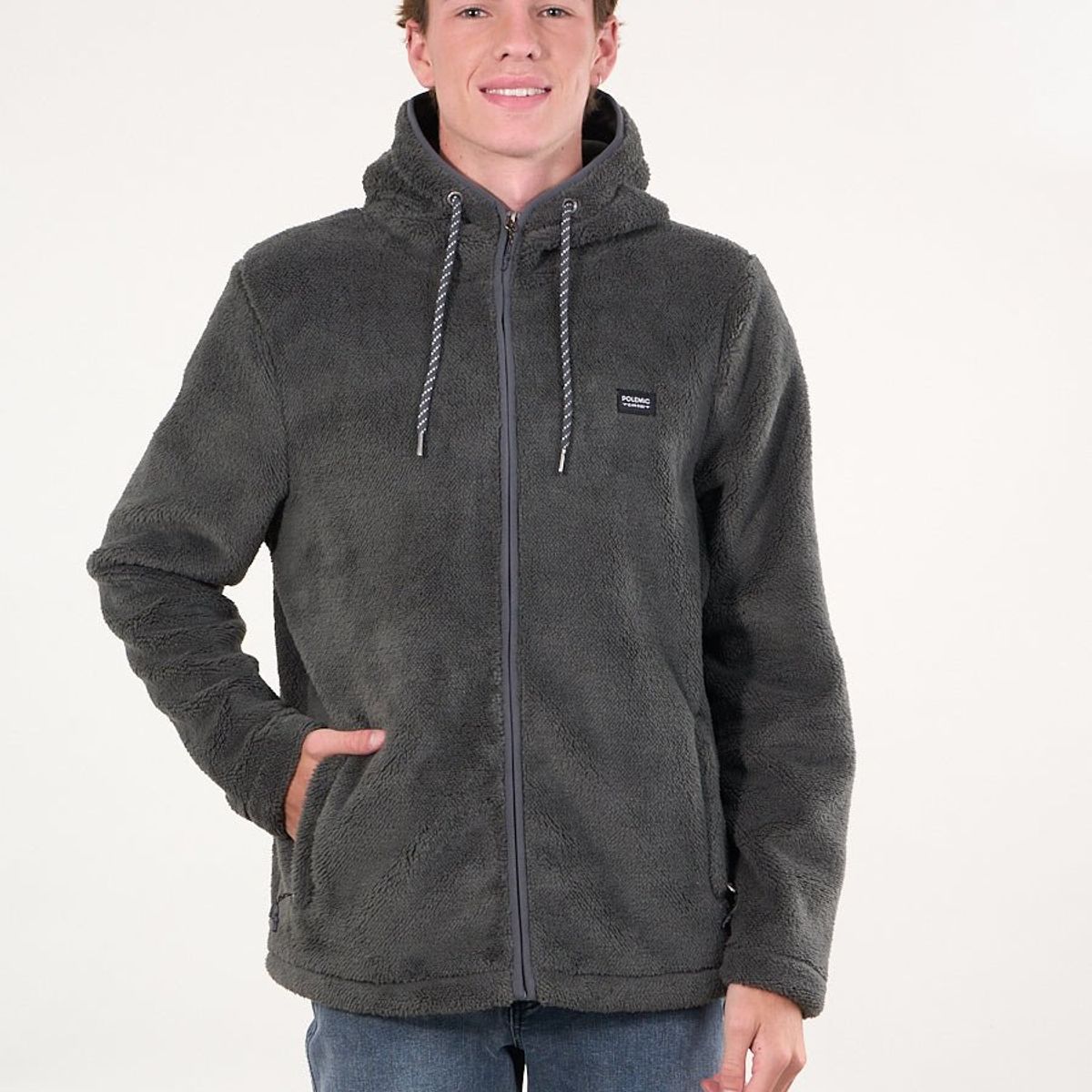 POLEMIC - Poleron Bonded Shaggy con gorro Gris wi8301 Polemic