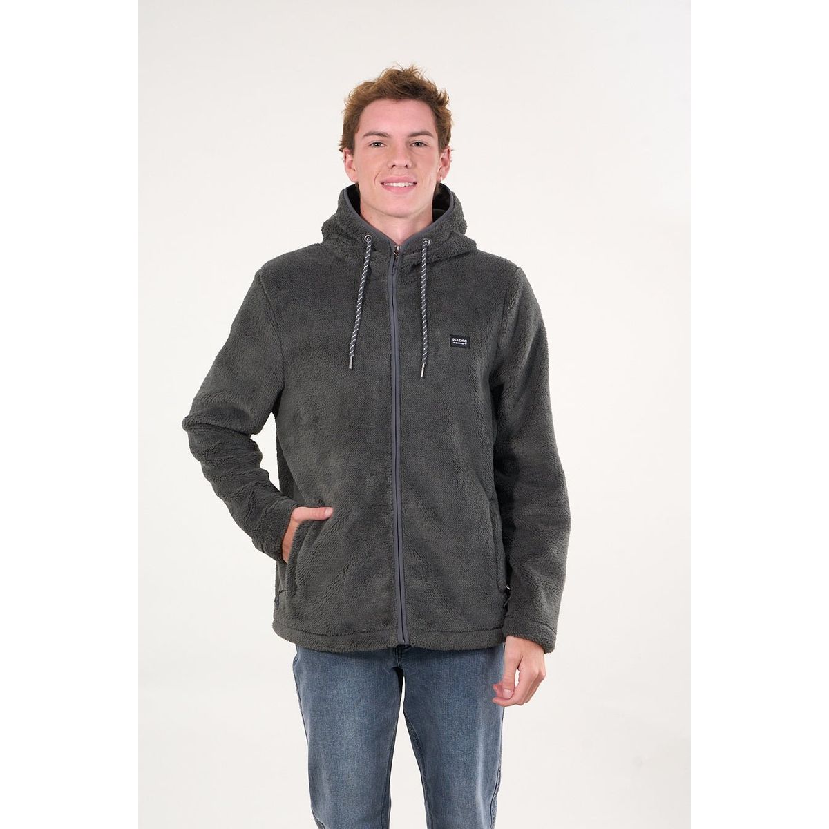 POLEMIC - Poleron Bonded Shaggy con gorro Gris wi8301 Polemic