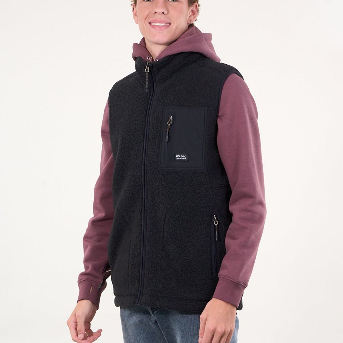 POLEMIC - Poleron sin mangas Mini sherpa full cierre Negro wi8314 Polemic