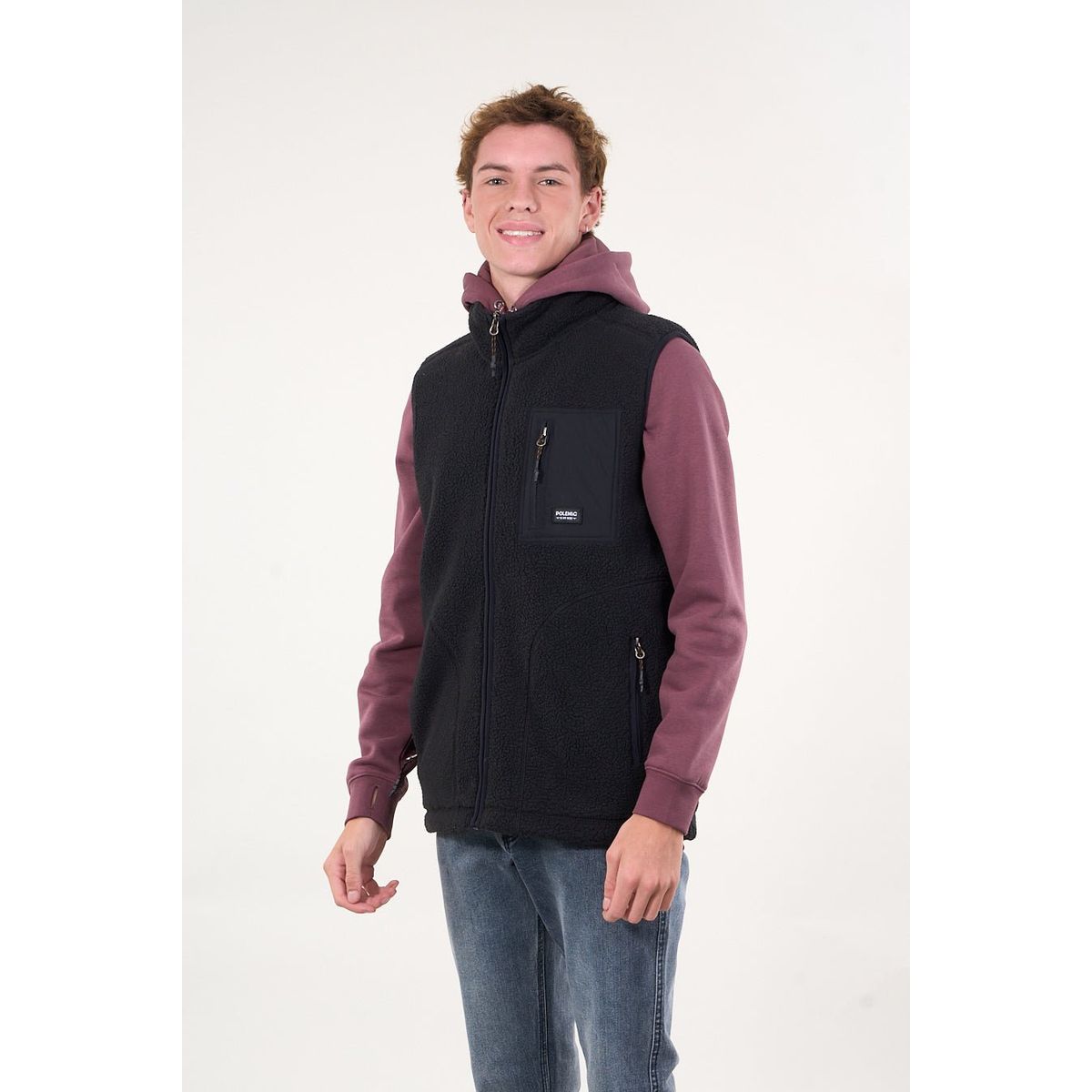 POLEMIC - Poleron sin mangas Mini sherpa full cierre Negro wi8314 Polemic