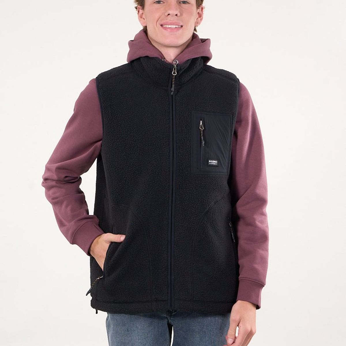 POLEMIC - Poleron sin mangas Mini sherpa full cierre Negro wi8314 Polemic