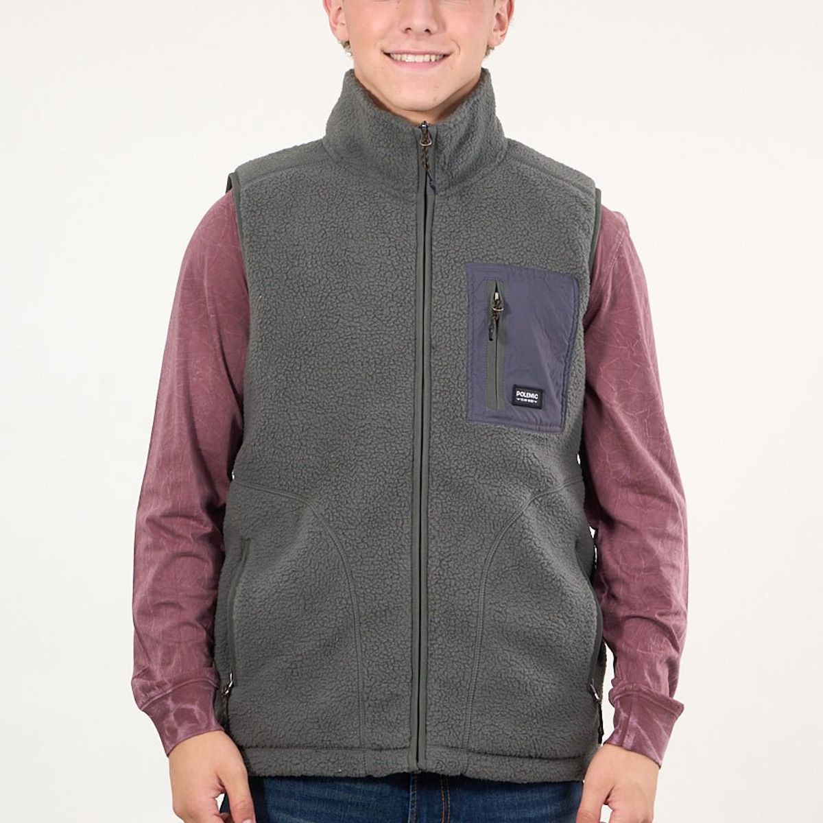 POLEMIC - Poleron sin mangas Mini sherpa full cierre Gris wi8314 Polemic