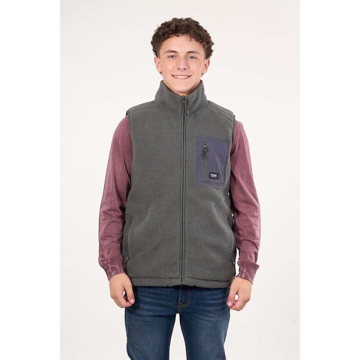 POLEMIC - Poleron sin mangas Mini sherpa full cierre Gris wi8314 Polemic