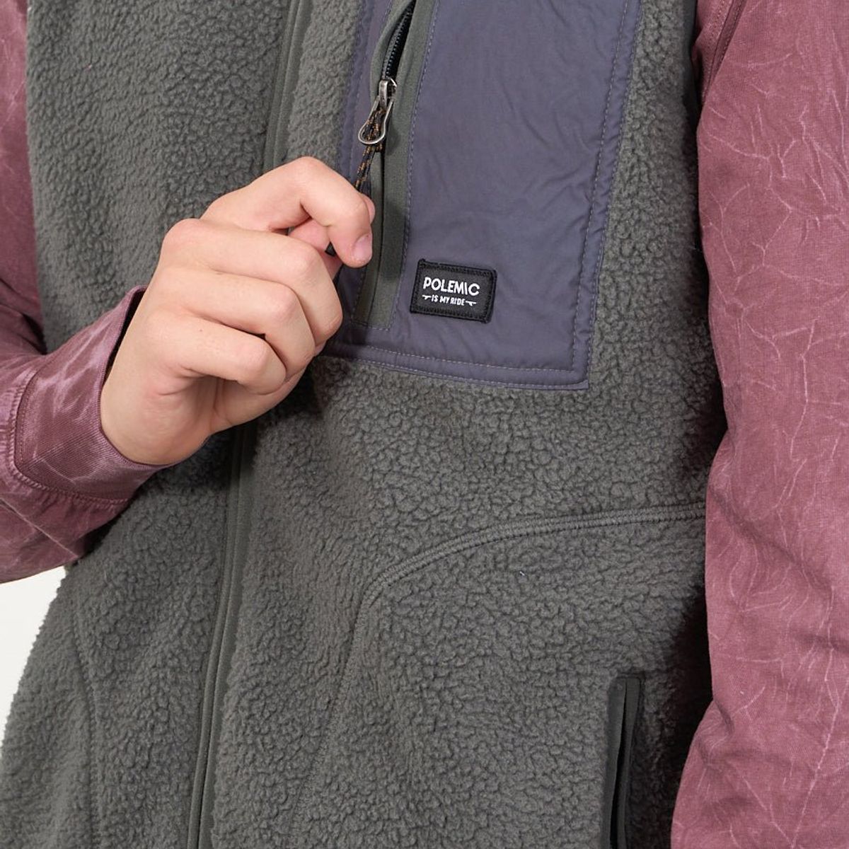 POLEMIC - Poleron sin mangas Mini sherpa full cierre Gris wi8314 Polemic