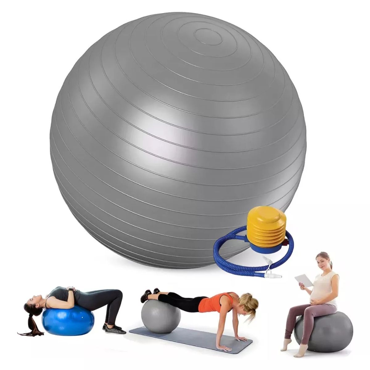 GENERICO - Pelota Balón 85cm Pilates Yoga más Inflador - Color Gris