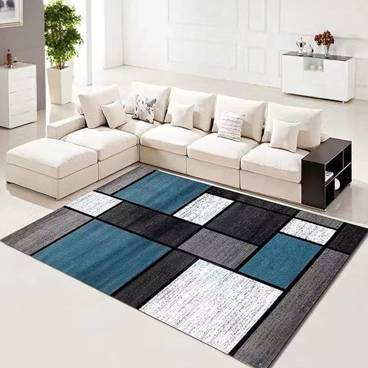 GENERICO - ALFOMBRA AZUL CUADRO 200X240 DELGADA LISA ANTIDESLIZANTE WYM