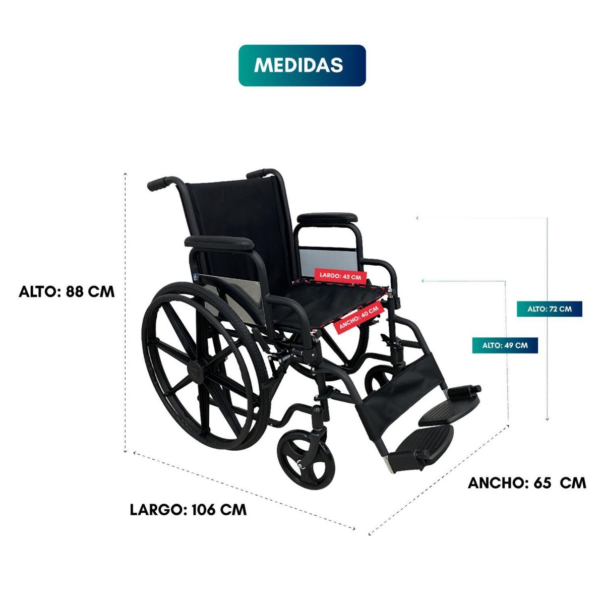 GLOMED - Silla De Ruedas Estándar Plus Desmontable GLOMED
