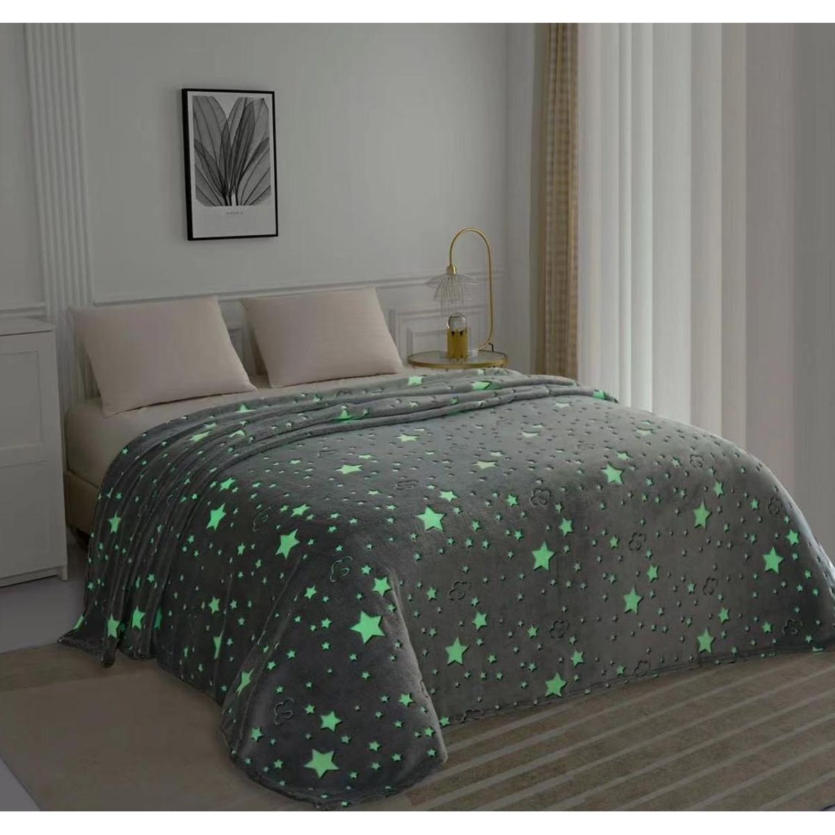 GENERICO - Manta Gris Mágica Luminosa en la Oscuridad 1 Pza. 150x200