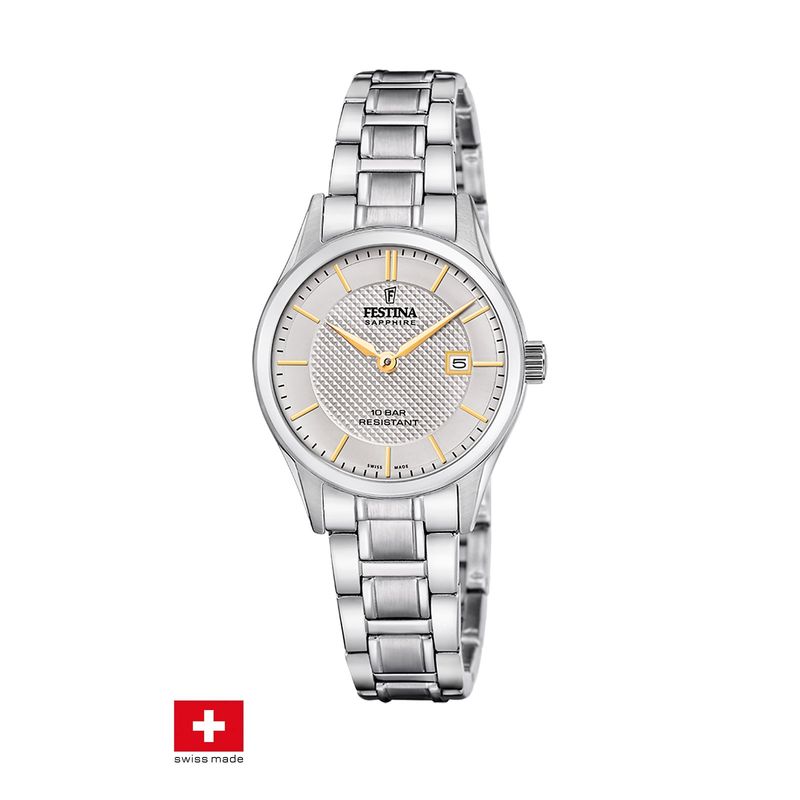 FESTINA SWISS - Reloj F20068/4 Festina Swiss Gris Mujer Acero Clásico