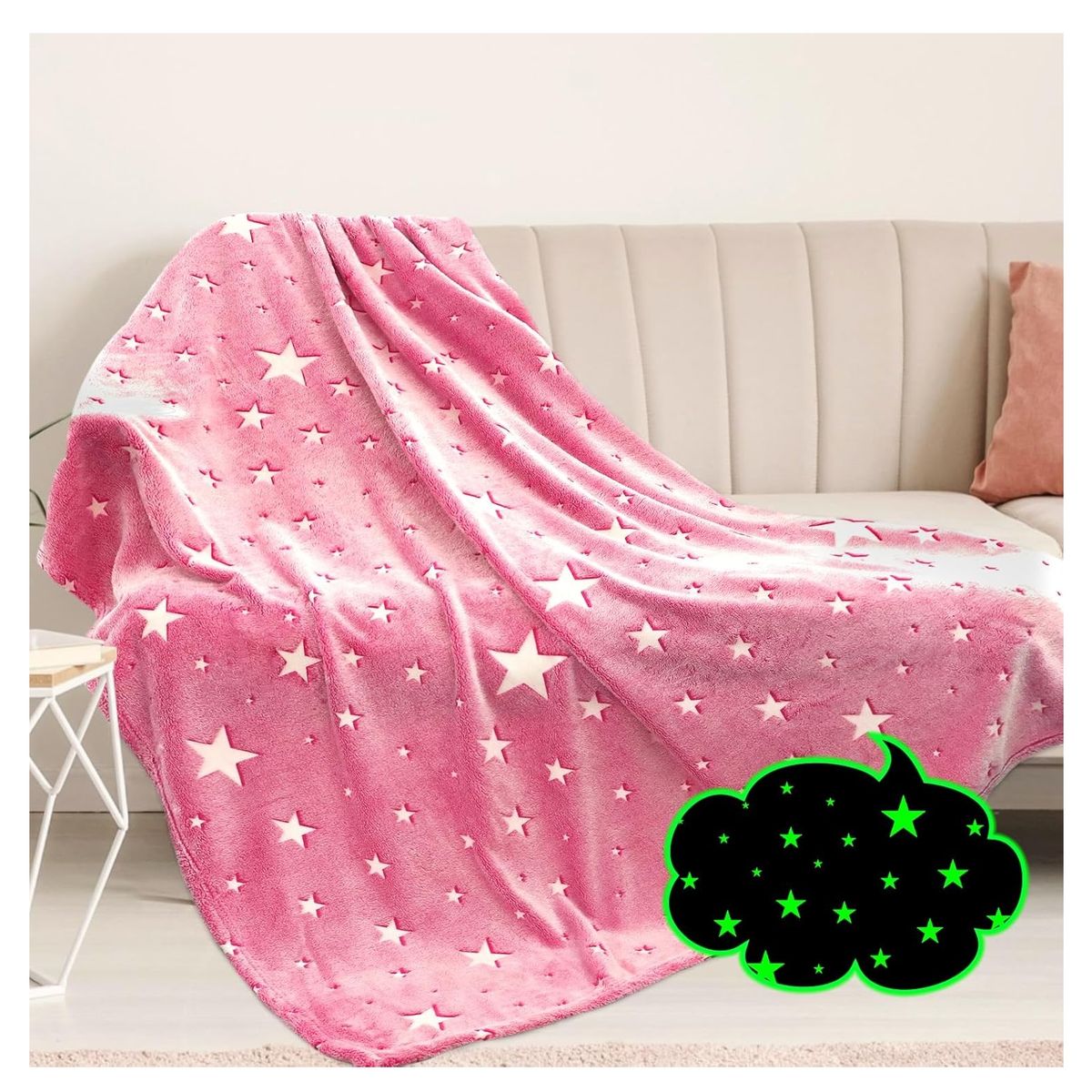 GENERICO - Manta Rosa Mágica Luminosa en la Oscuridad 1 Pza. 150x200