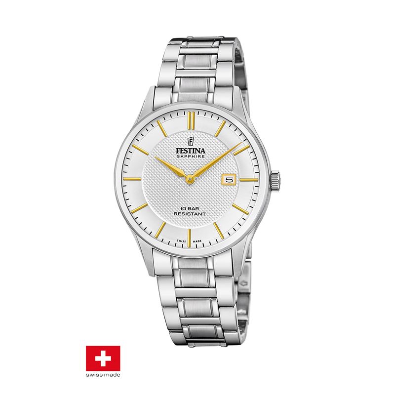FESTINA SWISS - Reloj F20067/2 Festina Swiss Plata Hombre Acero Clásico